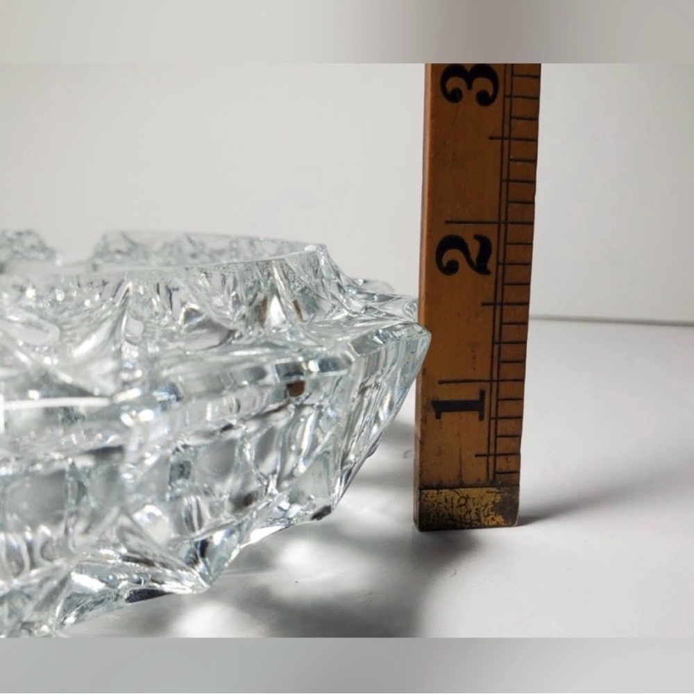 Vintage Heavy Cut Crystal Ashtray Catchall Bowl Retro Mid Century Decor - Picture 8 of 10